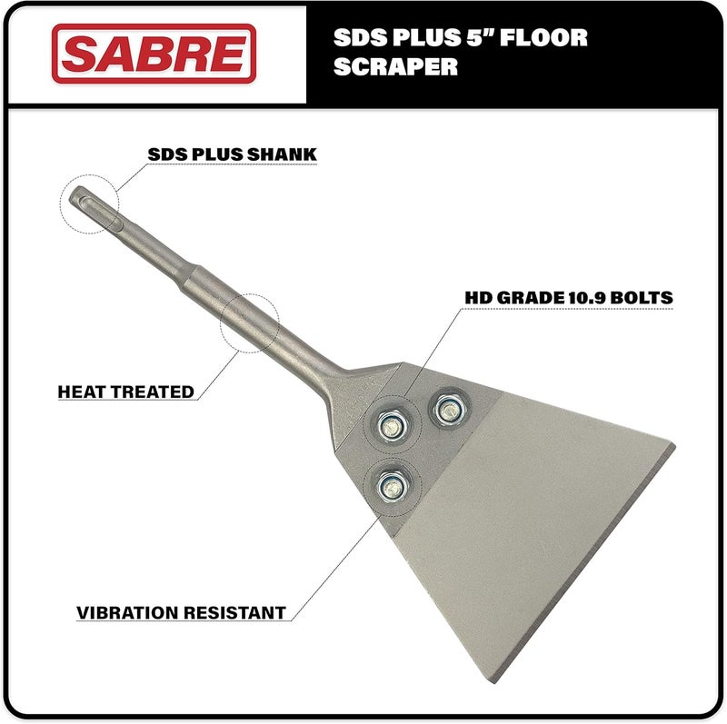 Sabre Tools 5 Inch SDS Plus Floor Scraper Tool Kit, Removes Thinset & Adhesives, Works with SDS-Plus Rotary Hammer (5" x 10") - Image 3